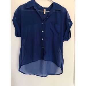 🔶 Sheer Blue Button Down Blouse